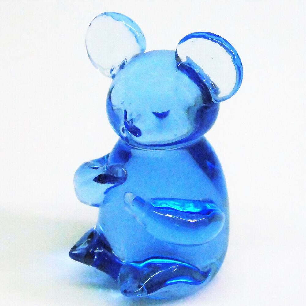 Art Glass Koala Bear Figurine 3" Blue Teddy Bear Paperweight Vintage Decor Usa